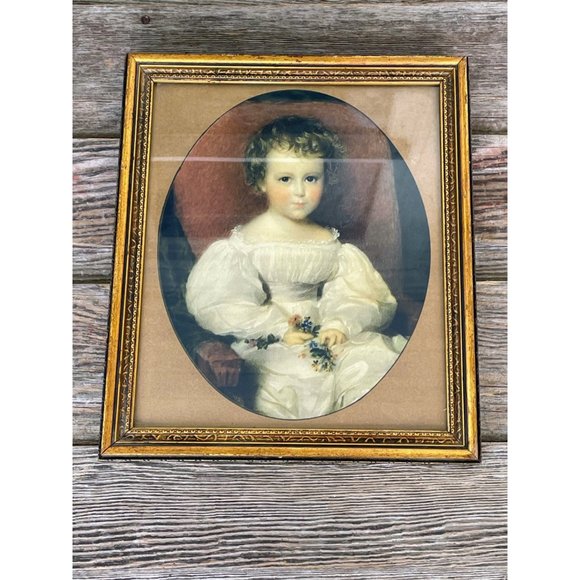 Vintage Art Deco Victorian Little Girl Print Gold Frame - Picture 12 of 13